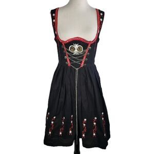 Dirndl Dress Women 40 Black Red Embroidered Owl Chain Bavarian Oktoberfest